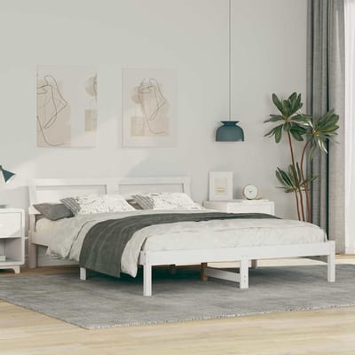 vidaXL - Bedframe - met - hoofdeinde - Wit - 160 - x - 200 - cm - Massief - grenenhout