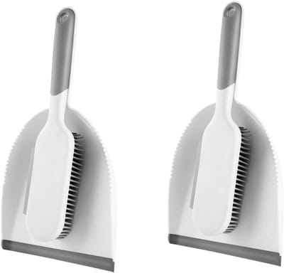 Handbezem Stofblik Set - Schoonmaak Set - Bureau Reinigen - Flexibele Borstels - 2 Sets - Grijs
