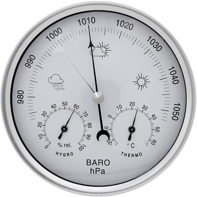Weerstation - Analoog Weerstation - Barometer - Thermometer - Hygrometer - Binnen en Buiten Gebruik - RVS Behuizing - Modern Design - Milieuvriendelijk - Luchtvochtigheidsmeter - Temperatuurmeter - Wandmodel - 3-in-1 Weerklok - Zonder Batterij