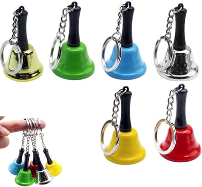 6 x Mini handbellen met sleutelhanger, metalen bel, Hand Ring Bell, Sleutelhanger, Bel Sleutelhanger, Hand Bel, Accessoires voor klaslokaalrestaurant (6 kleuren) - Cyslmuk®