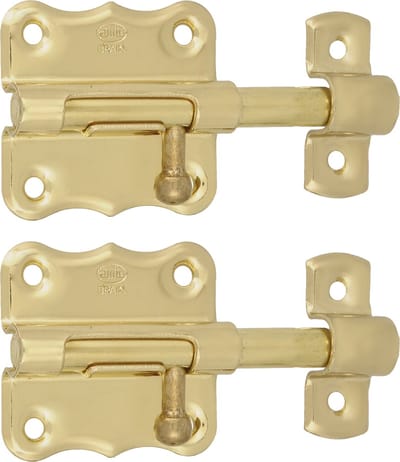 AMIG schuifslot/plaatgrendel - 2x - staal - 5 x 4.8 cm - messing afwerking - zilver - deur - poort