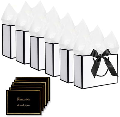 Allecto - Gift Bags - Cadeautassen - Elegante set voor feestelijke gelegenheden - Wit-Zwart - Verpakking met kaarten en zakdoeken - Geschikt voor v..