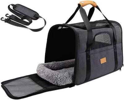 Autohond Stoel - Reismand Kat - Veilig Reizen - Inclusief Voerbakje - 45x35x33 cm - Zwart