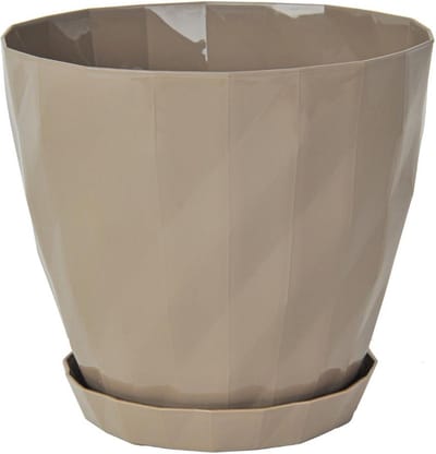 1+1 Sierpot mokka beige Kristal design orchidee rond bloempotten met schaal kruidenpot Ø 19 cm