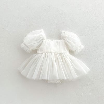 Ensemble barboteuse d'été pour bébé Dentelle Pois Robe Princesse pour tout-petit Body pour bébé Combinaisons pour bébé 0-24 mois 0-3M blanc