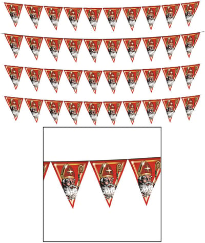Funny Fashion Sinterklaas met mijter en staf vlaggenlijn - 4x - slinger - rood - 500 cm - Sint versiering - kunststof