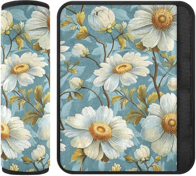 Veiligheidsgordelhoezen - Schouderriem Pads - Meer Rijcomfort - Zachte Flanellen Stof - 2 Stuks - Kamille Bloem