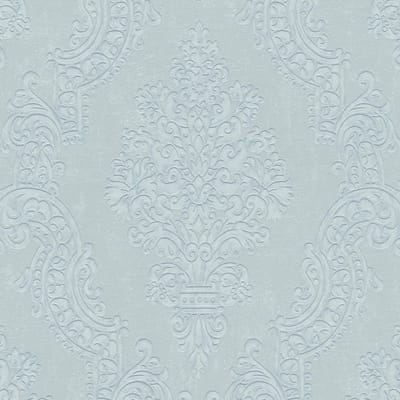 Barok behang Profhome 397653-GU vliesbehang gestructureerd met ornamenten glinsterend grijs mintgroen zilvergrijs papyruswit 5,33 m2