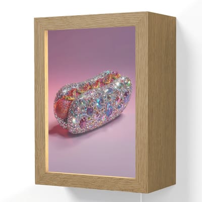 Wandlamp 15x20 cm - Oplaadbaar - Hotdog - Steentjes - Glitters - Paars - Wandlampen binnen woonkamer - Slaapkamer lamp met kabel - Decoratieve nachtlamp - Vloerlamp snoer