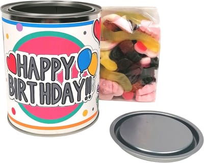 Happy Birthday - Verjaardag cadeau kind - Cadeaublik gevuld met snoepmix - snoepcadeau