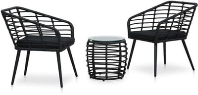 Balkonset 2 personen - Tuinset - Bistroset - Zwart en Transparant - Weerbestendig - 3 delig - Tuintafel en 2 stoelen - 2 personen - Poly rattan