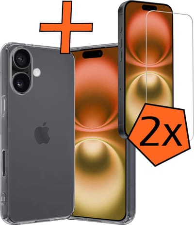 Hoes - Met 2x Screenprotector - Geschikt voor Apple iPhone 16 - Sterk & Shockproof - Back Cover - Siliconen Case - Telefoon Hoes - Transparant
