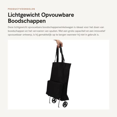 Dailygoods- Boodschappenwagentje Lichtgewicht - Opvouwbaar - Winkelkarretje - Ruime Opbergruimte - Herbruikbare Tas - Compact Ontwerp - Winkelwagentje