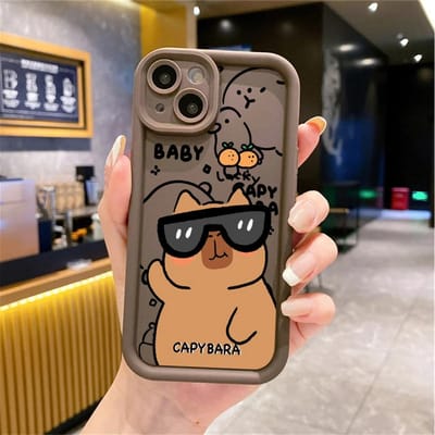 Schattige Capybara Siliconen Telefoonhoesje Voor iPhone 11 12 13 14 15 16 17 Pro Max X XS XR 7 8 Plus 16E Schokbestendige Bumper Zachte Cover iPhone 16 Plus