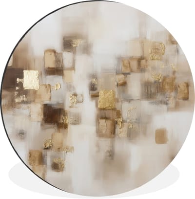 WallCircle - Wandcirkel - Muurcirkel - Abstracte vierkanten - Aardetonen - Mistig - Aluminium - Dibond - 30x30 cm - Binnen en Buiten