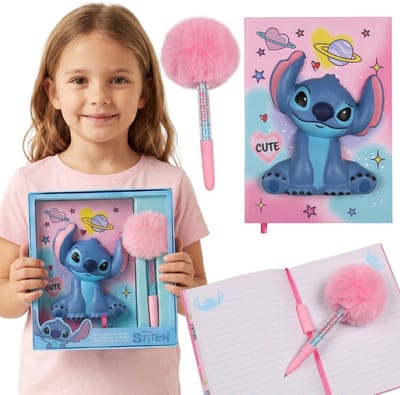 DISNEY Stitch Schrijfset voor meisjes, stressball-notitieboekje + pen met pompon
