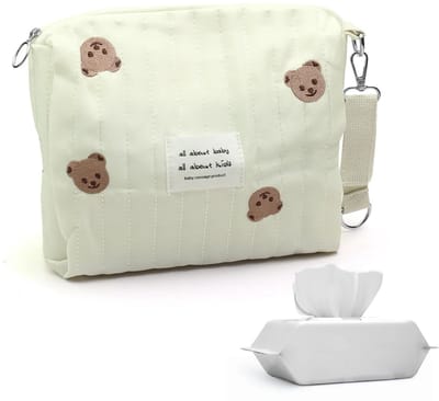 Dailygoods- Luiertas crèmewit - Handige luiertas - Draagbaar voor onderweg - Berenmotief - Ruime opbergruimte - Duurzaam katoen - Baby Tas