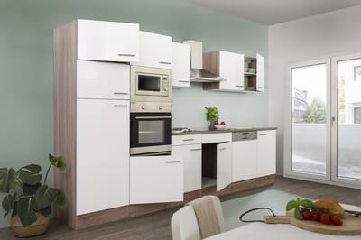 Goedkope keuken 340 cm - complete keuken met apparatuur Oliver - Donker eiken/Wit - keramische kookplaat - vaatwasser - afzuigkap - oven - magnetron - spoelbak