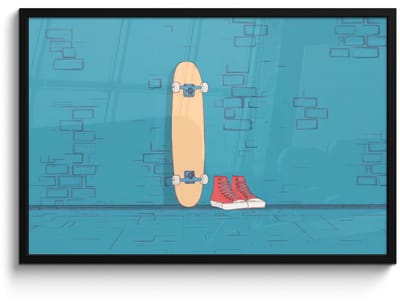 Poster in lijst - Fotolijst 90x60 cm - Posters - Skateboard - Gympen - Rood - Minimalistisch - Posterlijst zwart - Decoratie - Wanddecoratie woonkamer - Muurdecoratie slaapkamer - Kerstversiering - Kerstdecoratie voor binnen - Kerstmis