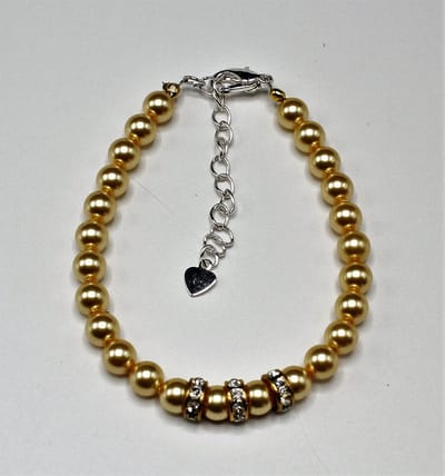 Parel armband Made With Pearls From Swarovski kleur goud en 3 rondello's met crystal maat 16,18,19, 20