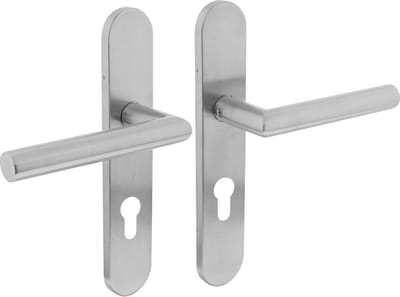 Intersteel Deurkruk Hoek 90° op op schild profielcilindergat 72 mm rvs geborsteld