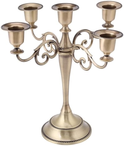 NTH products- Kandelaar Gouden/Brons - 5 Armen - Metalen Kandelaar - Exotische Stijl - Multi-arm - Middelpunt voor Bruiloft - Kaarsenstandaard