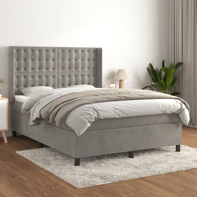 vidaXL - Boxspring - met - matras - fluweel - lichtgrijs - 140x190 - cm