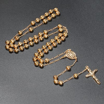 6MM Katholieke Rozenkrans Kettingen Voor Vrouwen Kruisbeeld Kruis Hanger Lange Gebeds kralen Ketting Mannen Religieuze Feest Sieraden Cadeau