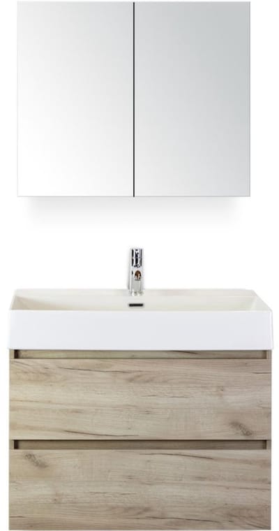 Maxx XL Badmeubelset 80 cm - Craft Oak - Wastafel Kube 1 Kraangat met Spiegelkast