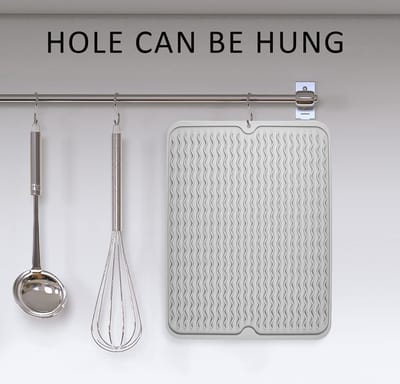 Siliconen afdruipmat, 40 cm x 30 cm, servies, droogmat, afdruipmat voor keuken, hittebestendig, antislip, afdruipmat voor het drogen van bestek, servies en glazen, grijs