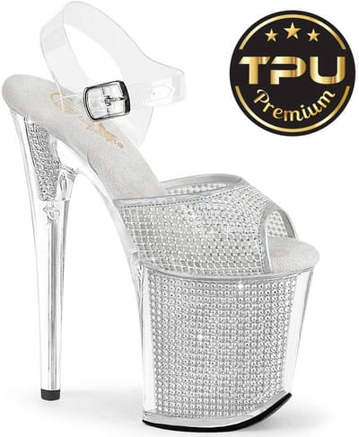 Pleaser - FLAMINGO808PREMRSN Sandaal met enkelband, Paaldans schoenen - US 6 - 36 Shoes - Zilverkleurig