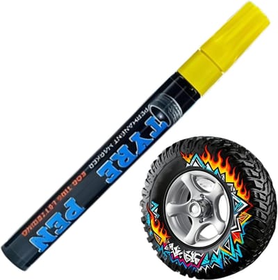 Autobanden Letterpen - Bandenmarker Bandenverf - Voertuigen Personaliseren - Sneldrogend Niet-vervagend - 14 cm - Geel