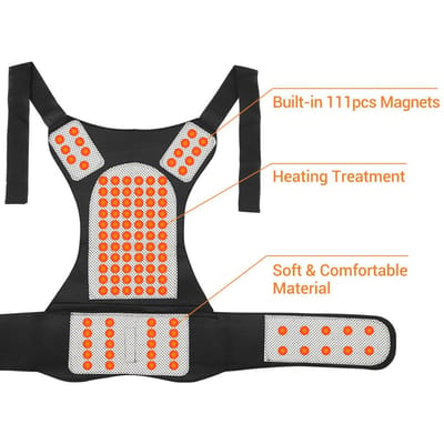 Toermalijn 111 stuks Magneten Verwarmd Vest Houdingscorrector Taillebrace Zelfverwarmende Lumbale Pad Korset voor Rugondersteuning Pijnverlichting XL zwart