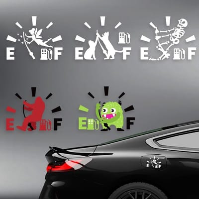 Dailygoods- Brandstoftank Sticker - 5 Stuks - Grappige Autostickers - Vinyl Decoratie - Brandstofdeksel - 15,5 cm x 14,8 cm - Schattige Ontwerpen - Autosticker