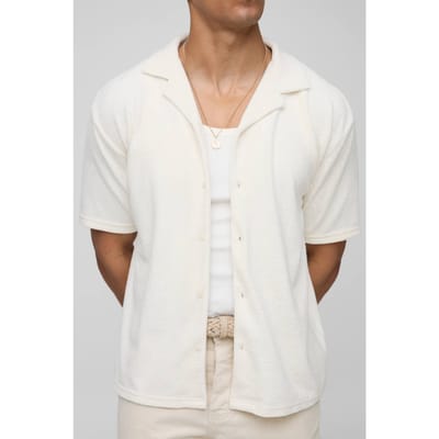 Oversized Revere Towelling Shirt | Ecru | Size XS
