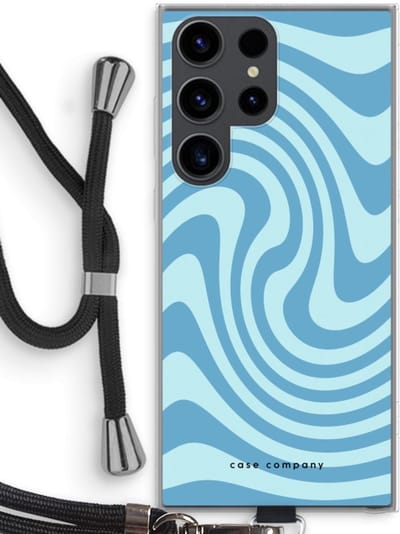 Case Company® - Hoesje met koord geschikt voor Samsung Galaxy S23 Ultra hoesje met Koord - Swirl Blauw - Telefoonhoesje met Zwart Koord - Bescherming aan alle Kanten en Over de Schermrand