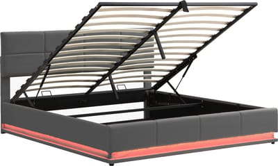 Gotagee Gestoffeerd bed Jeugdbed Tweepersoonsbed LED Opbergruimte Kunstleer Laagbed 180x200 cm