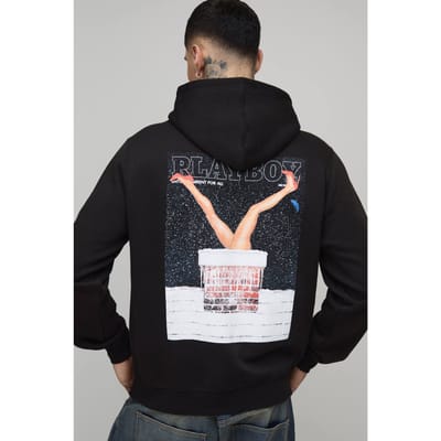 Tall Oversized Playboy Christmas License Printed Hoodie | Black | Size Small