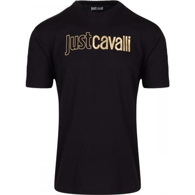 T-shirt homme Just Cavalli Milano nouveau logo or MAT - Taille: L black