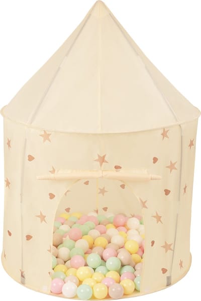 Selonis Kindertent Speeltenten 100X130cm/200 Ballen In Paviljoenvorm Voor Kinderen Eenvoudig Op te zetten Draagbaar Speelhuisje Voor Binnen En Buiten, Licht Beige: Pastel Beige/Pastel Geel/Wit/Mint/Po