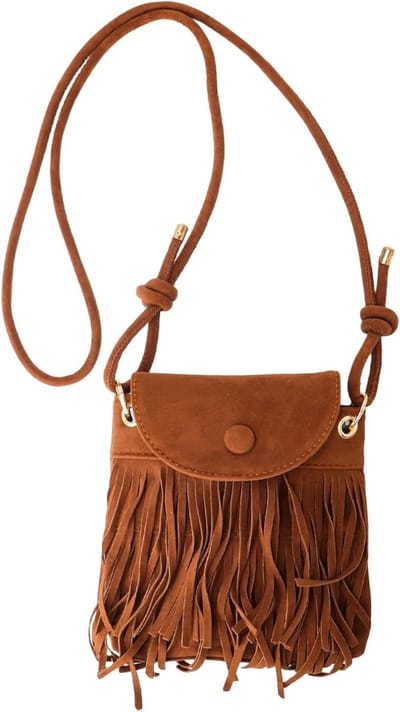 Boho schoudertas met franjes voor dames, vintage hippiestijl, lichtgewicht suède-look, ideaal voor festivals en dagelijks gebruik