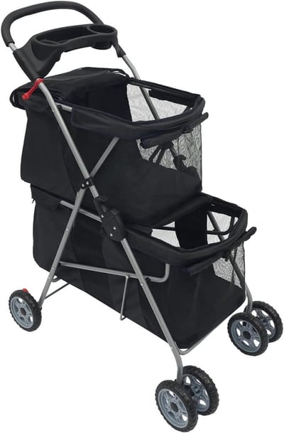 Huisdierbuggy - Hondenwagen Kattenwagen - Veilig Vervoer - Inklapbaar Met Remmen - Tot 20kg - Zwart
