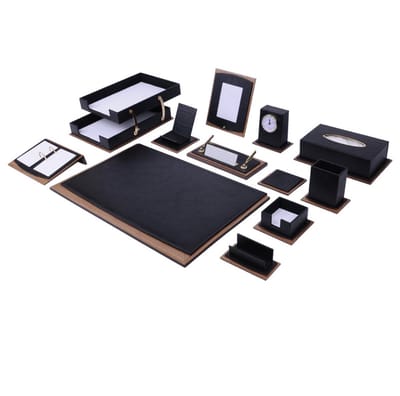 Houten bureauset - ZWART -  lederen bureau-organizer - bureau-organizer Lederen desktop-organizer voor het opbergen van desktopbenodigdheden en accessoires