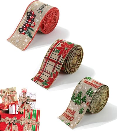 Kerstcadeaulint Set - Jute Lint Decoratieve Band - Geschenken Versieren - 3 Rollen Jute - 6.5 cm Breed