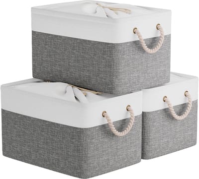 Unyqoos ® Ruime Opvouwbare Stoffen Opbergmanden met Trekkoordsluiting en Handgrepen - Set van 3 Stuks