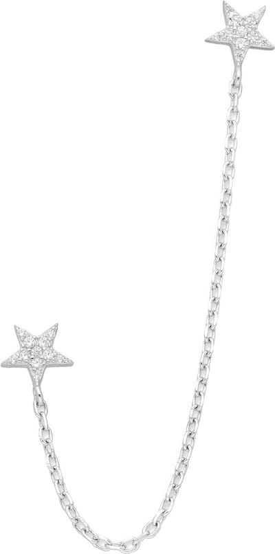 EAR IT UP - Oorbellen - Dubbel - Sterren - Ketting - Push back oorknopjes - Gerhodineerd zilver - Zirkonia - Pavézetting - 80 x 6 mm - 1 stuk