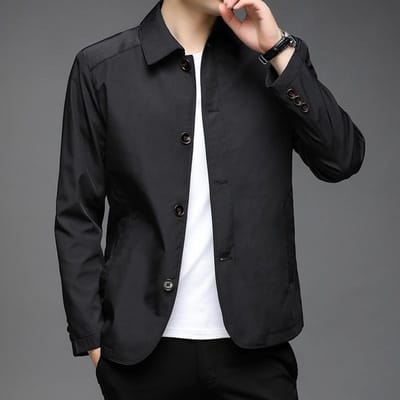 Papa Lente Korte Trenchcoat Heren Middelbare en Oudere Leeftijd Effen Kleur Jas Lente en Herfst Middelbare Leeftijd Heren Casual Jas XL black
