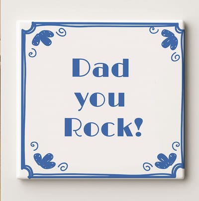 Papa Jij Rockt Tegel 15x15cm – Leuk Vaderdagcadeau – Delfts Blauwe Keramische Wanddecoratie – Perfect Cadeau voor de Beste Papa