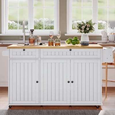 MODFU - Keukeneiland Met Opklapbaar Werkblad En Opbergruimte - Modern - MDF - Naturel En Wit - 137 x 89,5 x 45 cm
