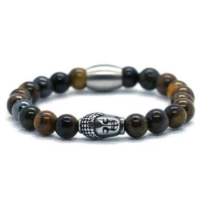 IbizaMen KIDS- jongens - armband - edelsteen - tijgeroog - 6mm - buddha RVS